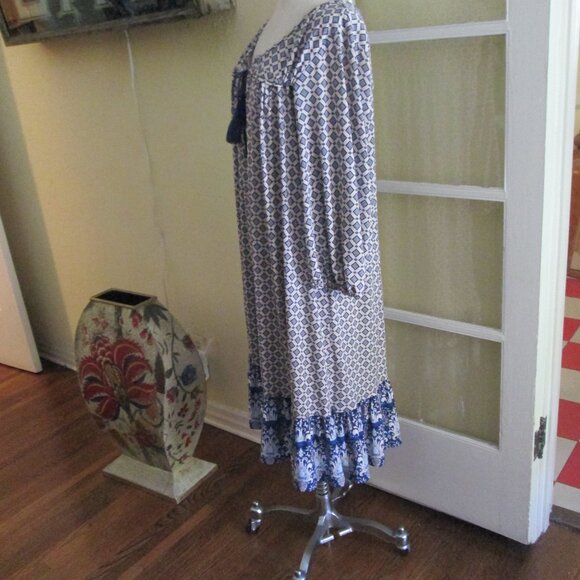 Boho Navy Print Full Dress Large XL Cute and Comfortable - Picture 4 of 5